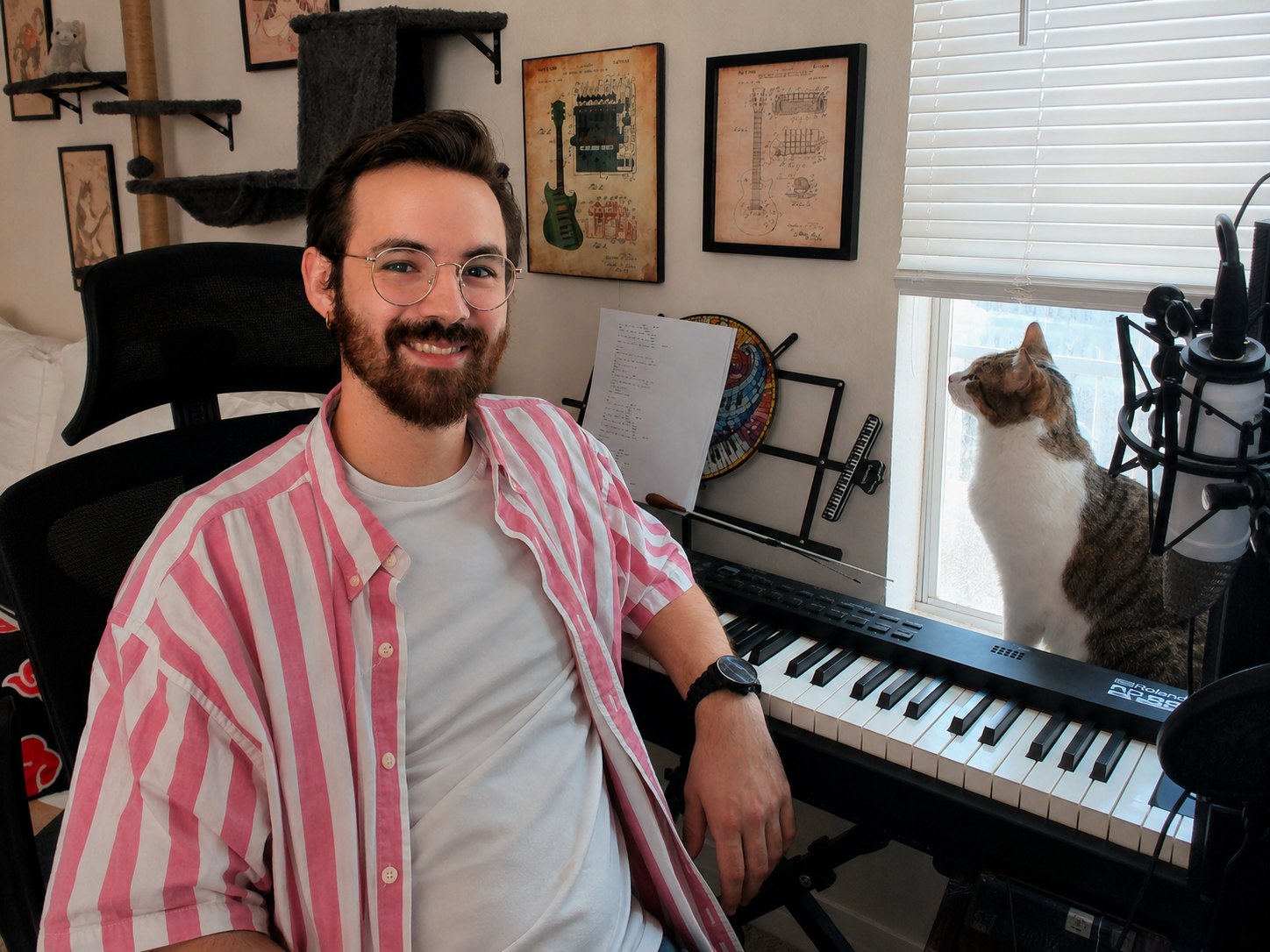 Jeremiah Meadows at his keyboard in his home studio